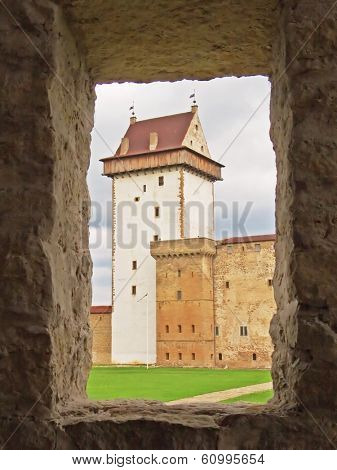 narva castle, view from a window in the stone wall