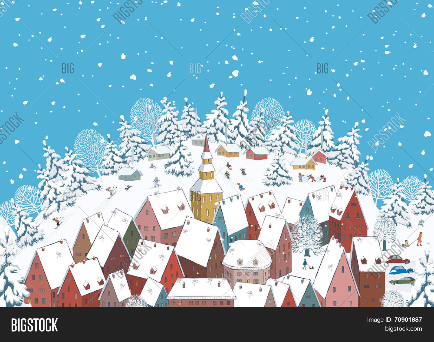 Snowy Roof Houses Vector & Photo (Free Trial) | Bigstock