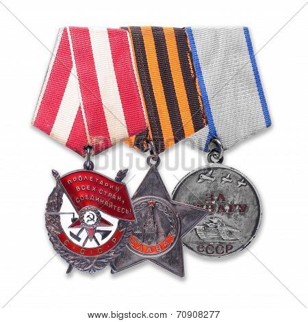 Order Of The Red Banner, Glory, Medal For Courage. Isolated