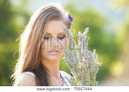 Beautiful Young Woman On Lavander Field - Lavanda Girl