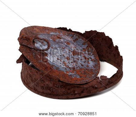Old Rusty Tin Can On White Background