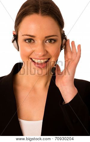 Preety Happy Asian Caucasian Business Woman With Headset
