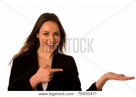 Preety Asian Caucasian Business Woamn Looking Confident Into Copyspace