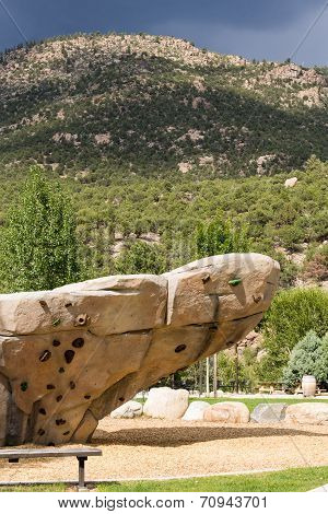 Climbing Wall With Mountains In Background