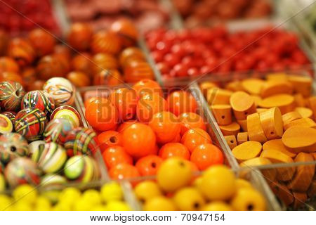Colorful beads background . Brite collection of decoration