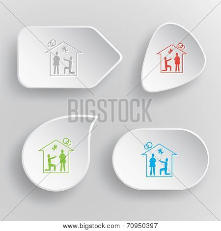 Home affiance. White flat vector buttons on gray background.
