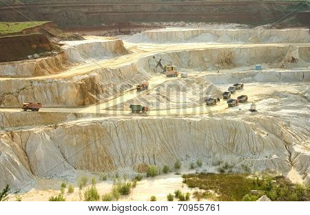 Kaolin Career With White Plaster Material And Trucks