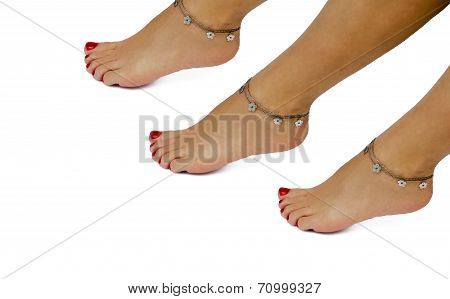 Beautiful Bracelet On A Female Foot The Isolated