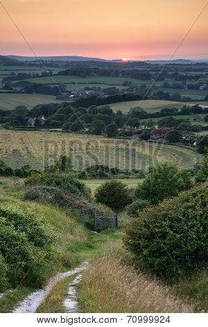 Landscape Image Summer Sunset View Over English Countryside