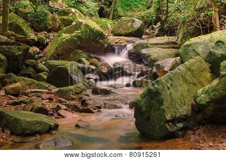 Waterfall In Deep Rain Forest Jungle. Krok E Dok Waterfall Saraburi, Thailand.