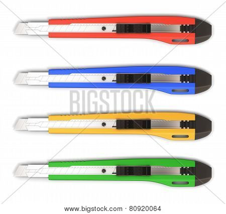 Set Of Color Stationery Knifes.
