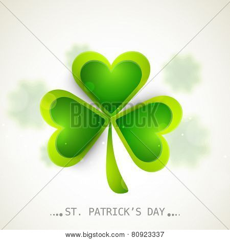 Glossy Irish lucky shamrock leaf for Happy St. Patrick's Day celebration.