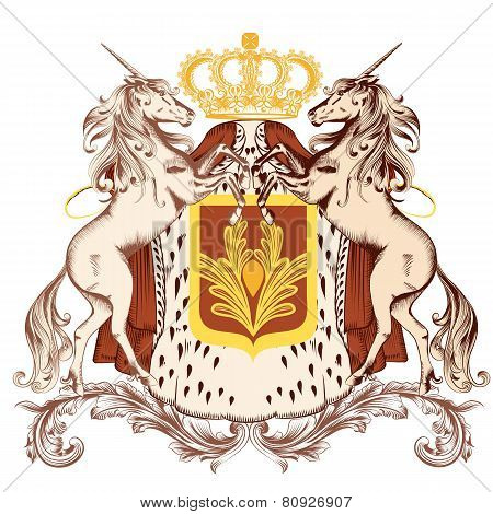 Heraldic Design With Coat Of Arms And Unicorns