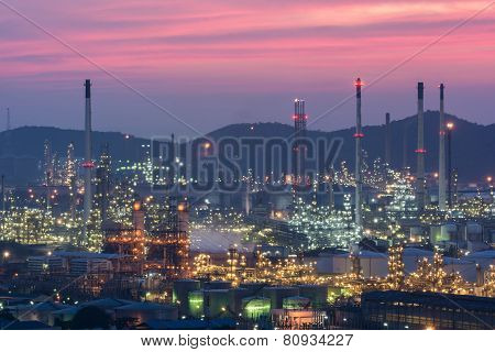 Oil Refinery Power Station At Twilight