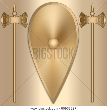 Vector abstract illustration of old gold Greek shield