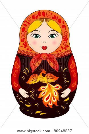 Matryoshka in autumn style with firebird