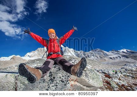 Hiker On The Trek In Himalayas, Manaslu Region, Nepal
