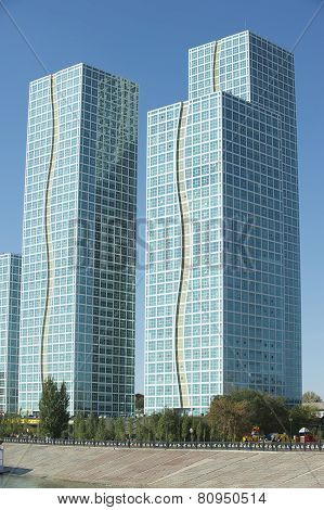 Exterior of the Grand Alatau residential buildings complex in Astana, Kazakhst