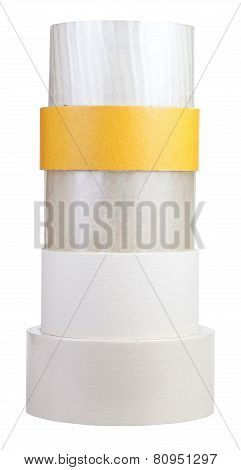 Stack Of Self-stick Tape Rolls Isolated On White
