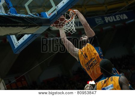 VALENCIA, SPAIN - JANUARY 21: Dubljevic during Eurocup match between Valencia Basket Club and CSU Asesoft at Fonteta Stadium on January 21, 2015 in Valencia, Spain