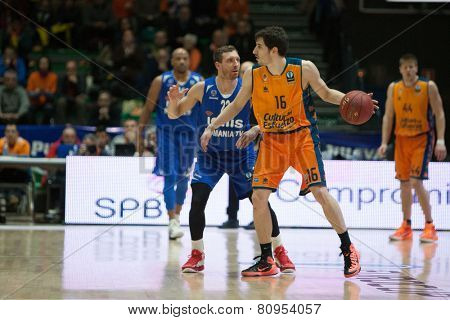 VALENCIA, SPAIN - JANUARY 21: Vives with ball during Eurocup match between Valencia Basket Club and CSU Asesoft at Fonteta Stadium on January 21, 2015 in Valencia, Spain