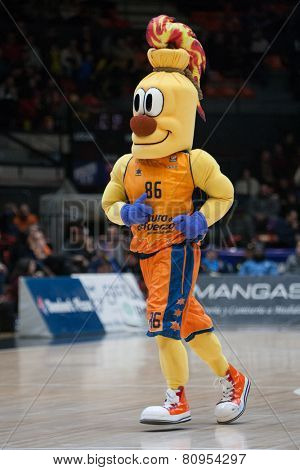 VALENCIA, SPAIN - JANUARY 21: Valencia Team mascot during Eurocup match between Valencia Basket Club and CSU Asesoft at Fonteta Stadium on January 21, 2015 in Valencia, Spain