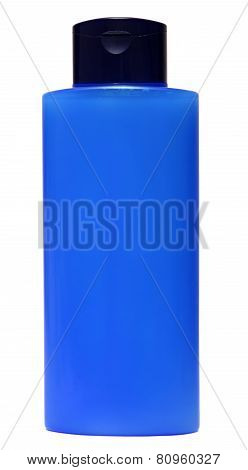 colored plastic bottles with liquid soap and shower gel.