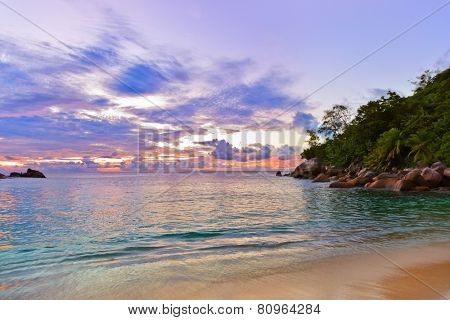 Seychelles tropical beach at sunset - nature background