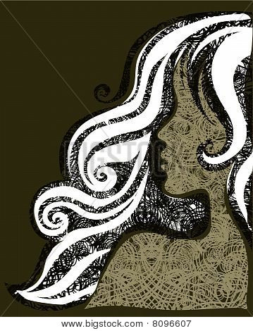 Vektorové ilustrace grunge dívky s krásné vlasy