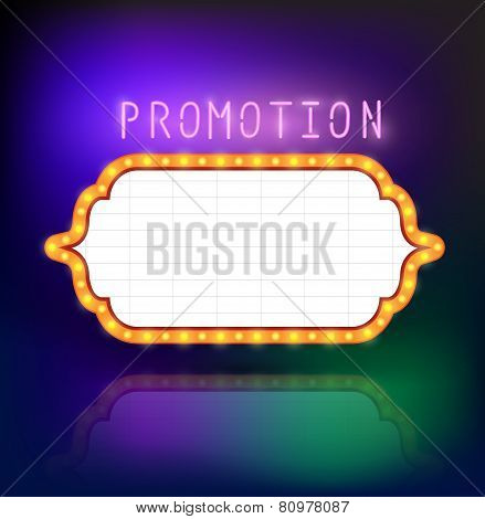 Showtime Retro Signs. Retro vintage frame banner promotion - light bulb shimmering casino or cinema theater sign. Vector illustration.