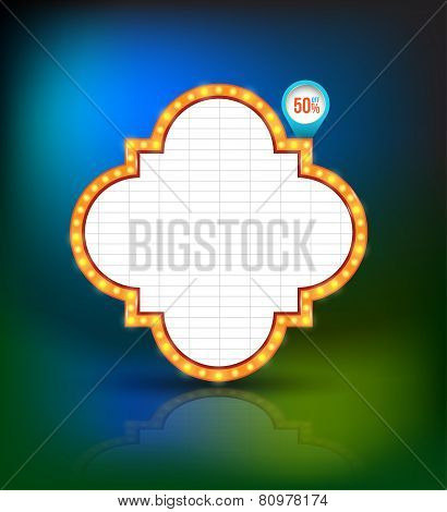 Brightly glowing retro banner. Retro Banner Promotion. Theatre cinema board style. Vector illustration.