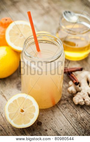 Healthy Drink Made Of  Lemon, Cinnamon, Ginger And Honey