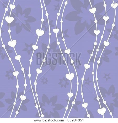 Seamless floral blue pattern with hearts, vector
