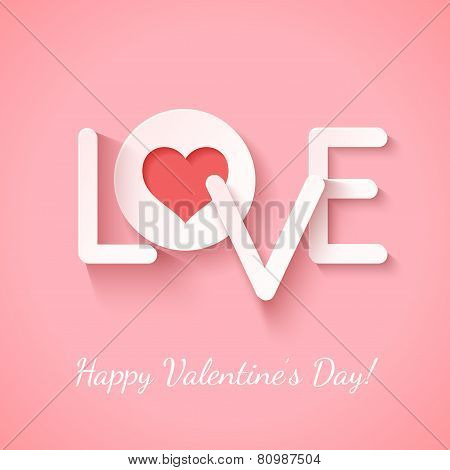 Paper Sign Love With Cotout Red Heart Over Pink