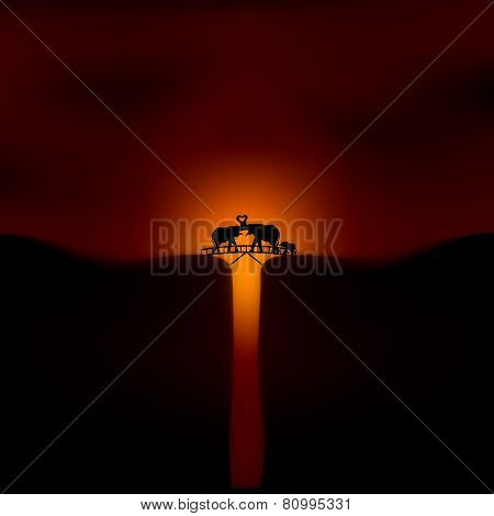 African Sunset With Elephants.