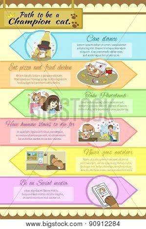 Path To Be A Champion Cat Infographic Template Design With Sample Text Layout, Create By Vector