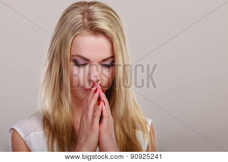 Thoughtful Woman Face, Sad Girl Praying
