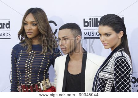 LAS VEGAS - MAY 17:  Jourdan Dunn, Olivier Rousteing, Kendall Jenner at the Billboard Music Awards 2015 at the MGM Garden Arena on May 17, 2015 in Las Vegas, NV