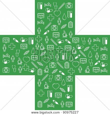 First aid medical icons set. Vector illustration in linear (flat) design.