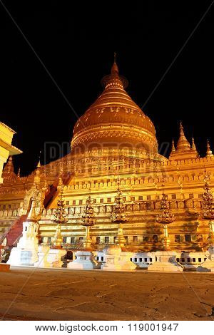 Shwezigon , old Buddhist temples and pagodas in Bagan, Myanmar