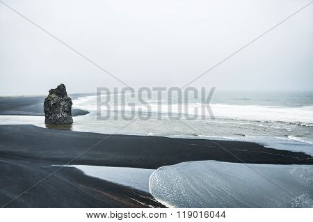 Beautiful View Of The Black Reynisfjara Beach.