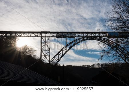 Wooden Railway Brigde Between Solingen And Remscheid In Backlight