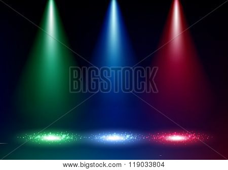 Colorful spotlights background vector illustration.
