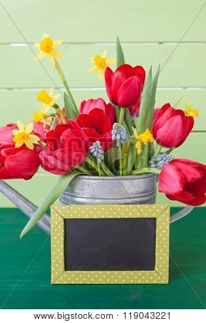 Red Tulips In Vintage Watering Can