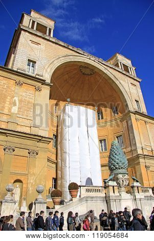 Vatican, Rome, Italy - December 20, 2012: Apostolic Palace, Facade Of The Belvedere Courtyard (corti