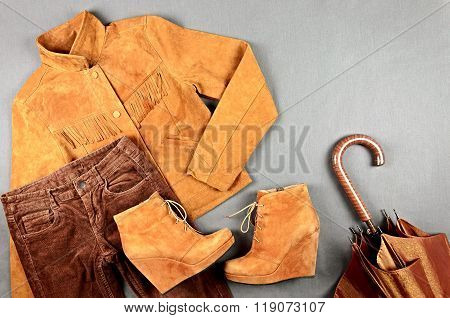Women's Brown Clothing And Accessories Set