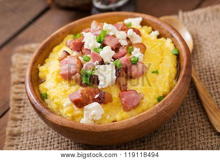 Banosh - Ukrainian Hutsul Meal (maize Porridge) With Bacon, Cracklings And Cheese