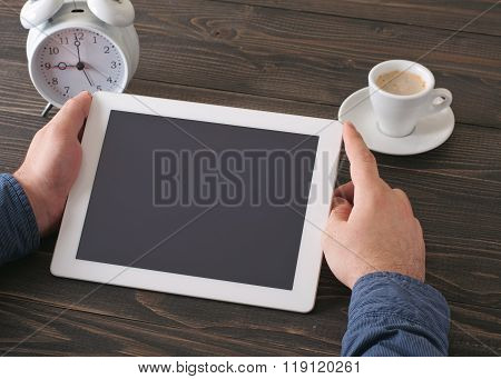Man Communicates Over The Internet With Help Of Tablet Computer