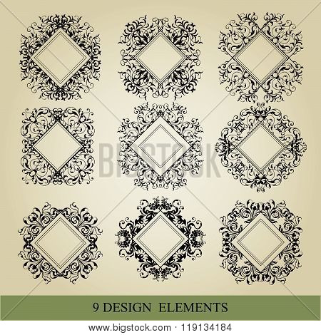 Calligraphic elements vintage set . Vector frame ornament