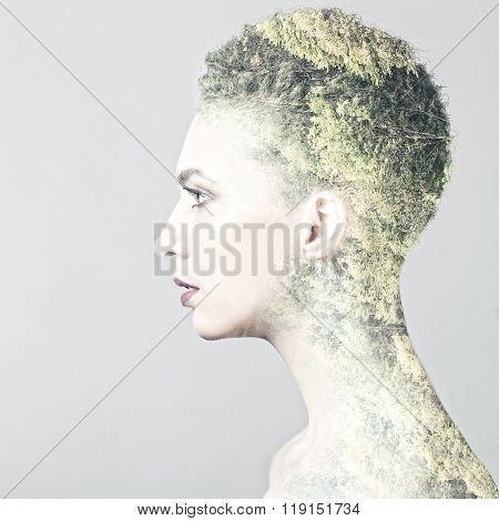 Mother Nature. Abstract female portrait with muliple exposure